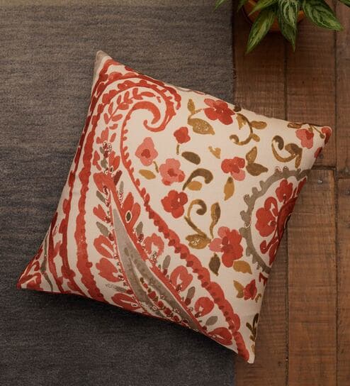 Orange Traditional Fabric 16 x 16 Inch Cushion Cover by Zeba