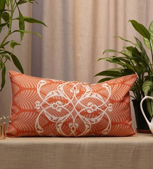 Orange Traditional Polycanvas 22 x 12 Inches Cushion Cover