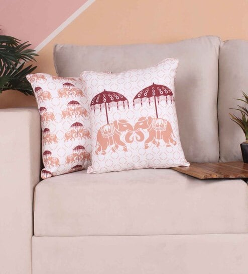 Orange Polycotton Floral 24x24 inches Cushion Covers (Pack of 2)