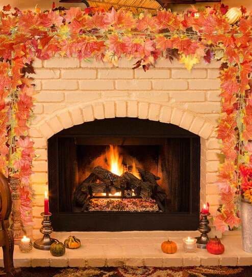 Polyester Orange Maple Garland Creeper Without Pot Artificial Plants