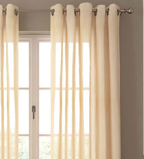 Orange Solid Polyester 7 Ft Sheer Eyelet Door Curtains (Set of 2) by GM Fabrics