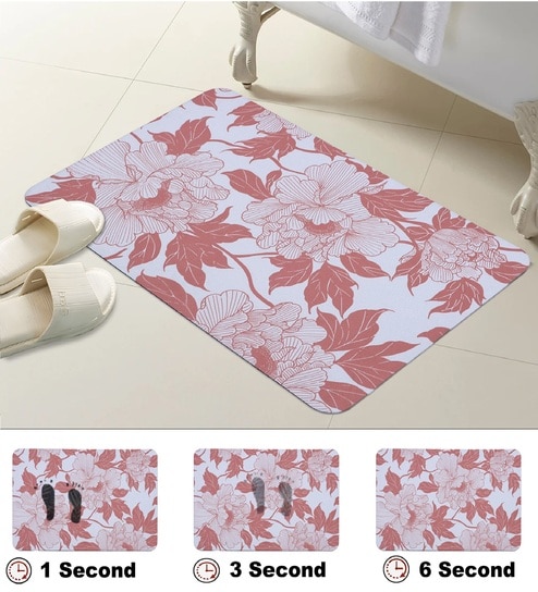 Orange Floral Printed Rubber 22x14 Inches Anti Skid Bath Mat