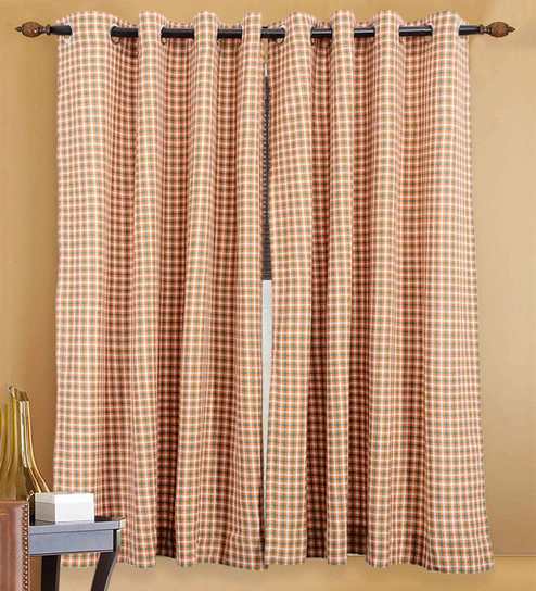 Buy Orange Semisheer Cotton 5 Feet Eyelet Window Curtain By Neudis