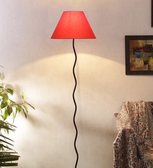 Planck Orange Cottan Fabric Shade Club Floor Lamp With Iron Base By New Era