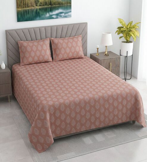 Orange Shade Floral 400 TC Cotton Double Queen Size Bedsheet With 2 Pillow Covers