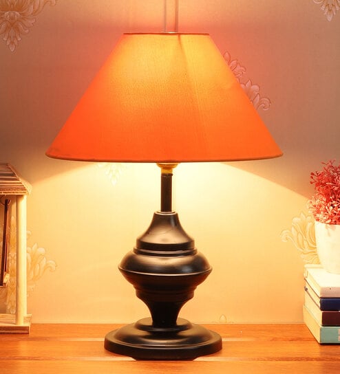 Orange Shade Table Lamp With Black Metal Base by Foziq