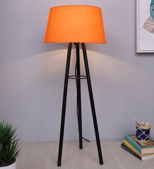 Orange Shade Table Lamp With Metal Base