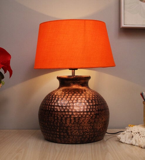 Orange Shade Table Lamp With Metal Base