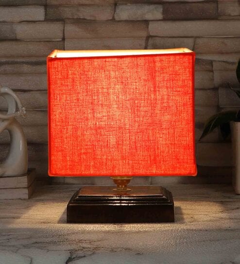 Orange Shade Table Lamp With Wood Base By New Era