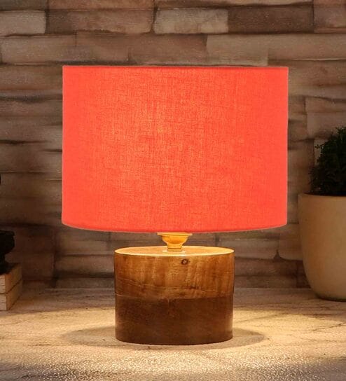 Orange Shade Table Lamp With Wood Base By New Era