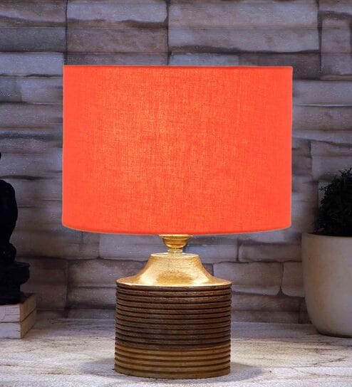 Orange Shade Table Lamp With Wood Base By New Era