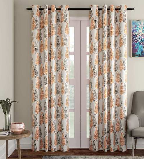 Buy Orange Sheer Cotton 9 Feet Eyelet Long Door Curtain By Soumya