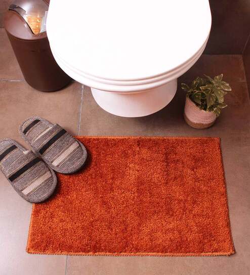 Orange Solid Microfibre 23x15 Inches AntiSkid Bath Mat by Luxe Home International