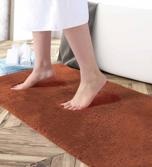 Orange Solid Microfibre 36x24 Inches AntiSkid Bath Mat by Luxe Home International