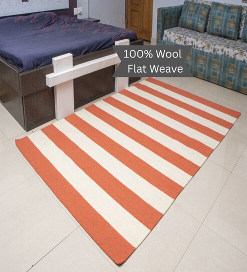 the woven legacy Orange Stripes Wool 7X4 Feet Hand Woven Carpet-picture-29