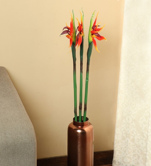 Orange Synthetic Fabric Bird of paradise Artificial Flower Set of 3