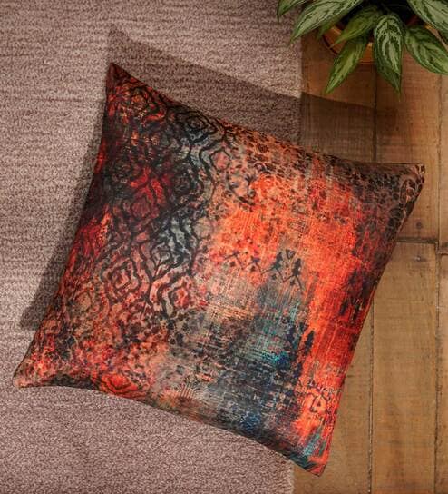 Orange Abstract Fabric 16 x 16 Inch Cushion Cover by Zeba