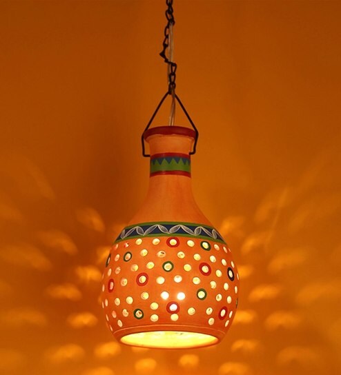 Yellow Mild Steel Ha Orange Terracotta Hanging Light By Exclusivelane