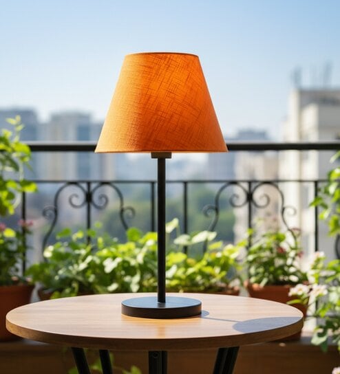 Orange Texture Fabric Shade Table Lamp, Modern Bedside & Desk Lamp with Metal Base for Bedroom, Living Room & Home Decor