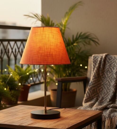 Orange Texture Fabric Shade with Modern Silver & Black Table Lamp for Bedroom & Living Room