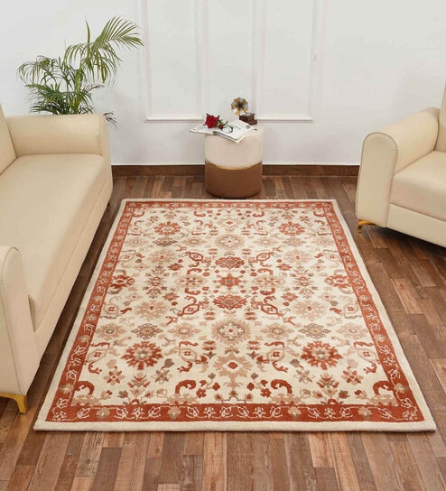 Orange Vintage Polyester 5 x 7 Feet Machine Made Carpet