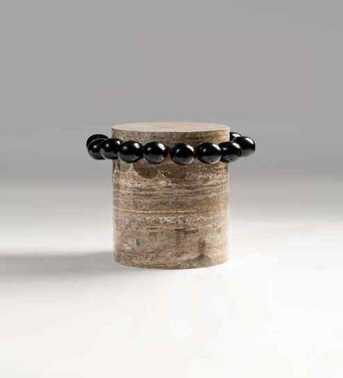 Orbella Travertine End Table In Grey Finish