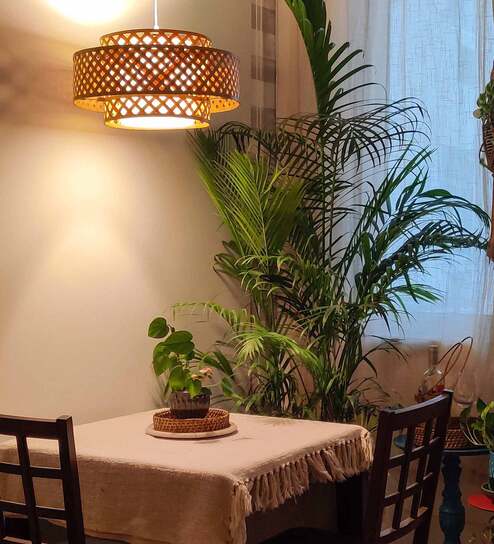 Marcus Orbit Orange & Natural Bamboo Hanging Light