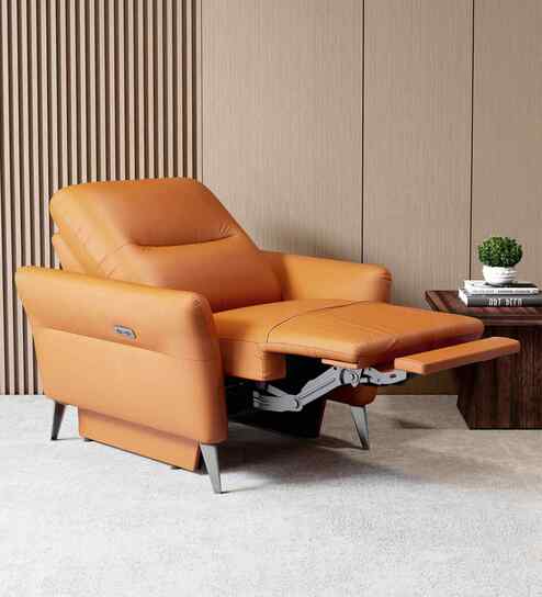 Orchard Motorised Leather 1 Seater Recliners With Type C & USB Port In Brown Color
