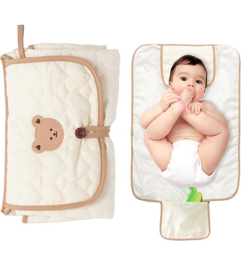Beige Cuddle Bear Organic Cotton Foldable Plastic layer Changing Mat