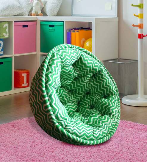 Organic Cotton Kids Lap Pouffe In Green White By Reme