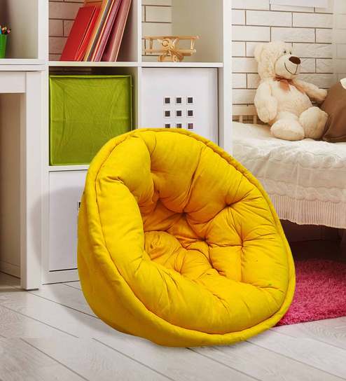 Organic Cotton Kids Lap Pouffe In Yellow Colour By Reme