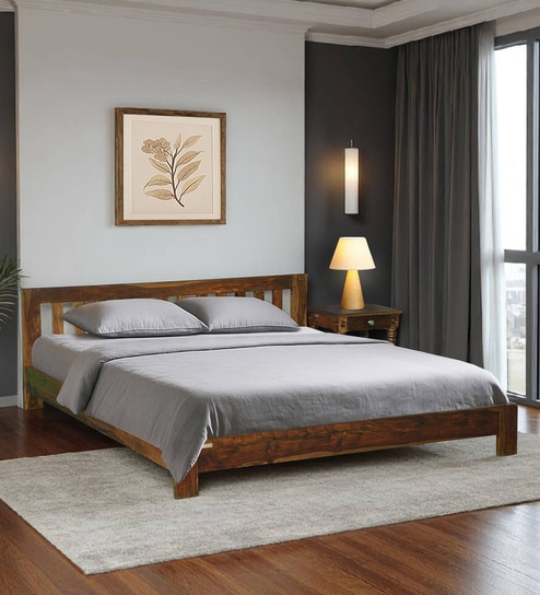 Orian Sheesham Wood Queen Size Bed In Scratch Resistant Provincial Teak Finish