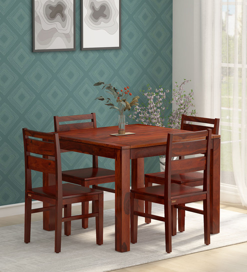 Buy Oriel Solid Wood 4 Seater Dining Set In Honey Oak Finish By