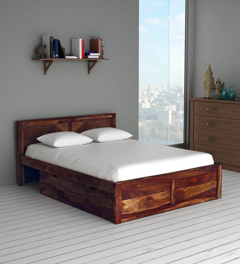 Buy Oriel Solid Wood Queen Size Bed With Two Drawer Storage In