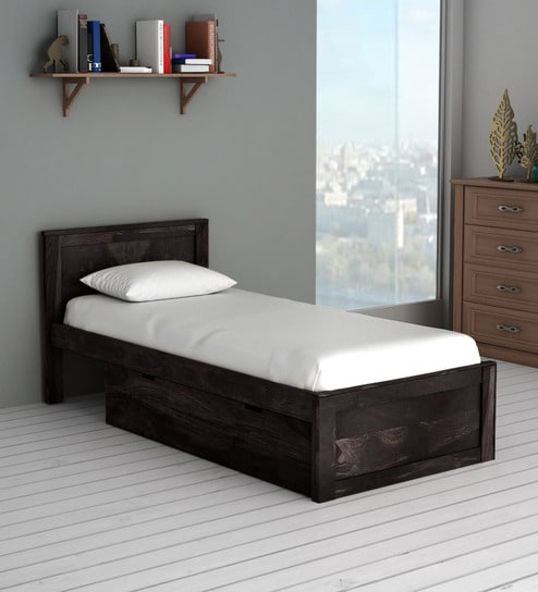 Buy Oriel Solid Wood Single Bed With Storage In Warm Chestnut