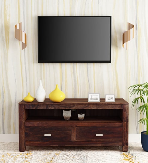 Oriel Solid Wood Tv Console In Provincial Teak Finish By Woodsworth