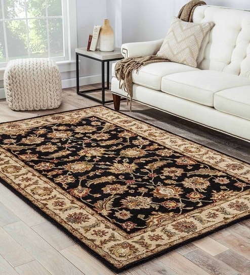 Black Persian Wool 8 ft x 10 ft Hand Tufted Carpet