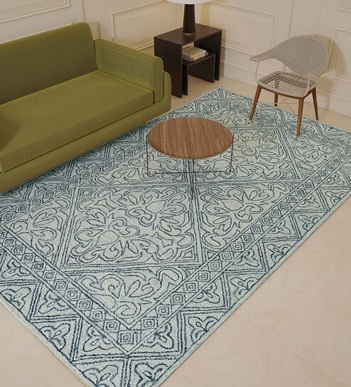 Blue Wool Vintage 9 x 12 Feet Hand Tufted Carpet by Jaipur Rugs