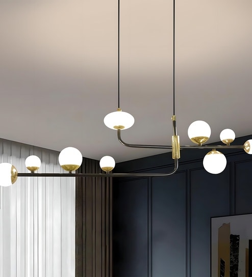 Orion 105Cm Smart LED Chandelier |Google & Alexa Compatible |Height Adjustable Modern Ceiling Light | 3 Color Modes |L Shape Chandelier Lighting for Living Room,Dining, Bedroom,Hall & Office