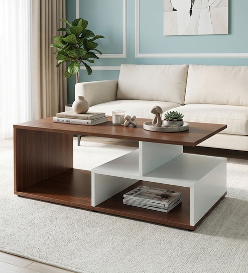 Orion Geometric Pattern Coffee Table In Walnut Finish