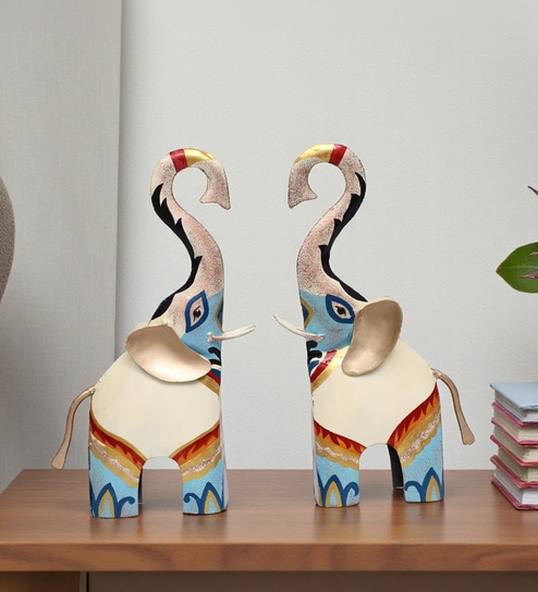Orion Elephant Set Of 2 Hand Painted Figurine