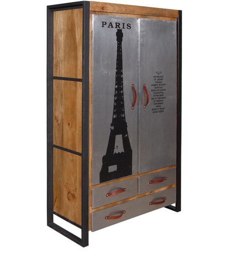 Buy Orion Iron And Wooden Wardrobe In Natural Finish By Bohemiana