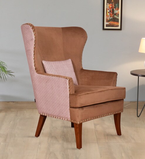 Orlan Fabric Wing Chair In Brown Colour