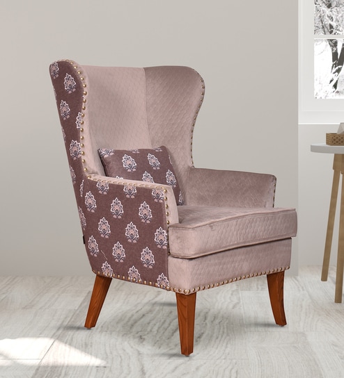 Orlan Fabric Wing Chair In Brown Floral Colour