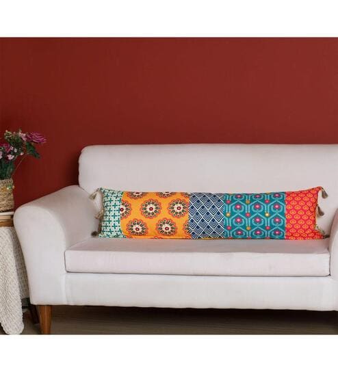 Ornate Patchwork Lumbar Pillow Cover - Yellow