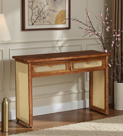 Ortrand Acacia Wood Console Table In Natural Finish