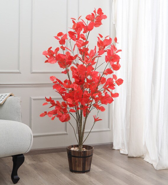 Wallpaper Buy Orange Fabric Decorative Artificial Mountain Leaf Plant For Free