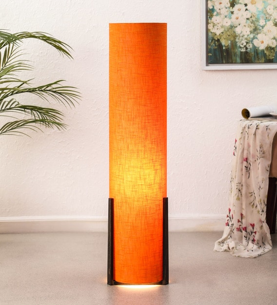 Buy Orange Fabric Shade Floor Lamp with Brown Base CasaCraft By