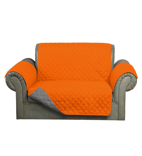 Buy Orange Polyester With Microfiber 60 GSM Printed 3 Seater Sofa Cover