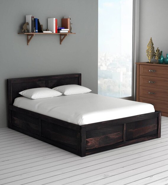 Buy Oriel Solid Wood King Size Bed with Storage in Warm Chestnut Finish